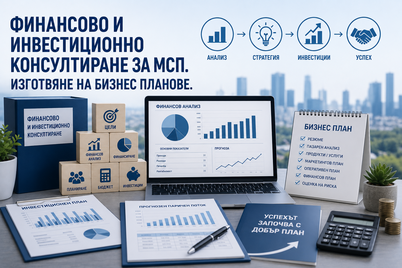 Финансово и инвестиционно консултиране за МСП. Изготвяне на бизнес планове.